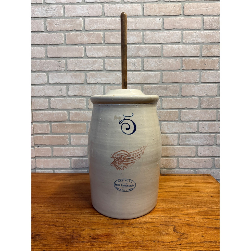 5 Gallon Red Wing Butter Churn W/ Lid and Handle Hairline Cracks - As-Is