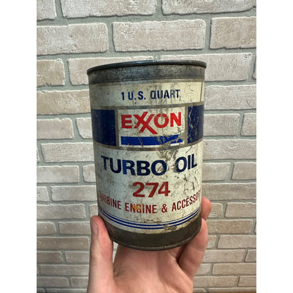 Vintage Exxon Turbo Oil 274 Turbine Engine 1 Quart Oil Can Metal Gas Advertising