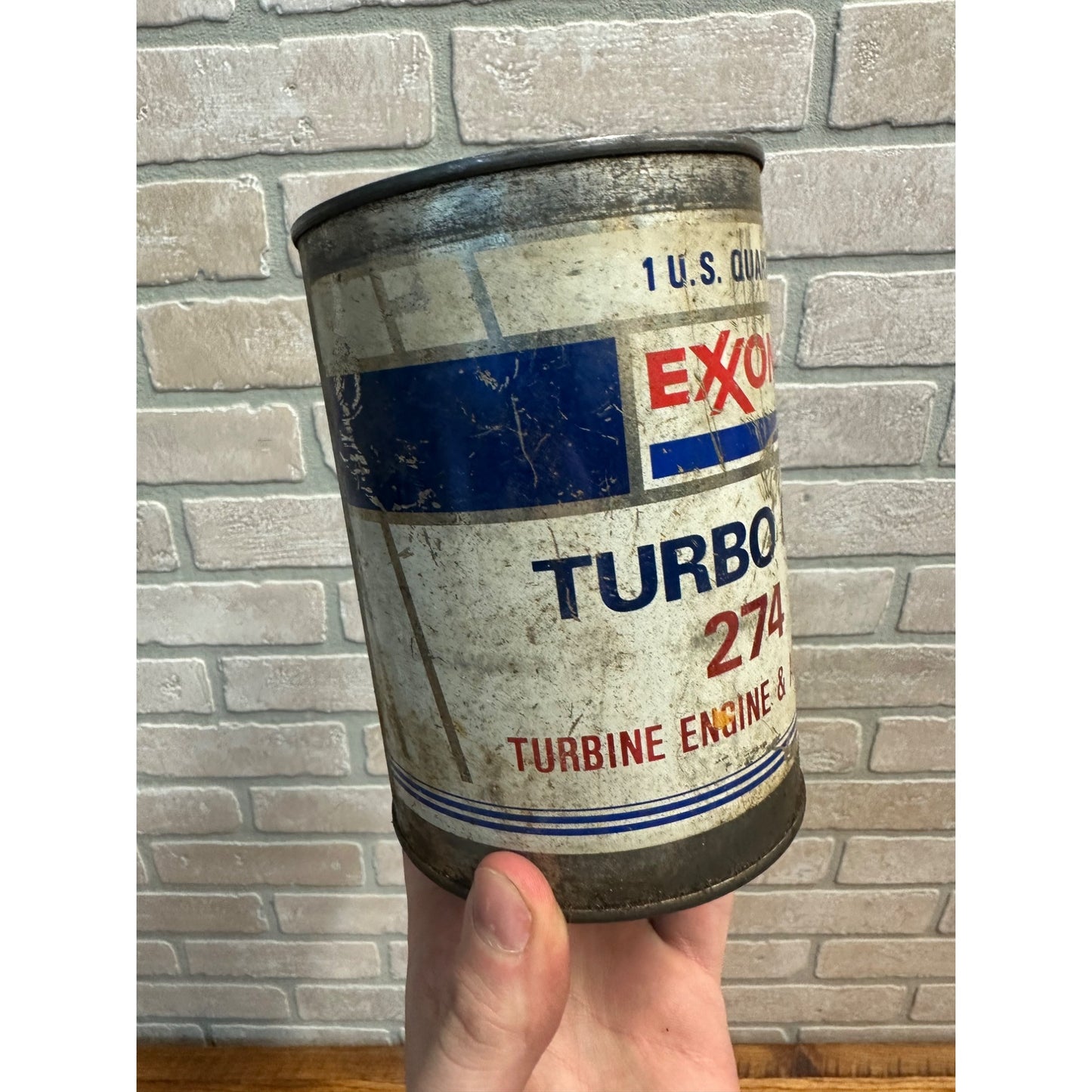 Vintage Exxon Turbo Oil 274 Turbine Engine 1 Quart Oil Can Metal Gas Advertising