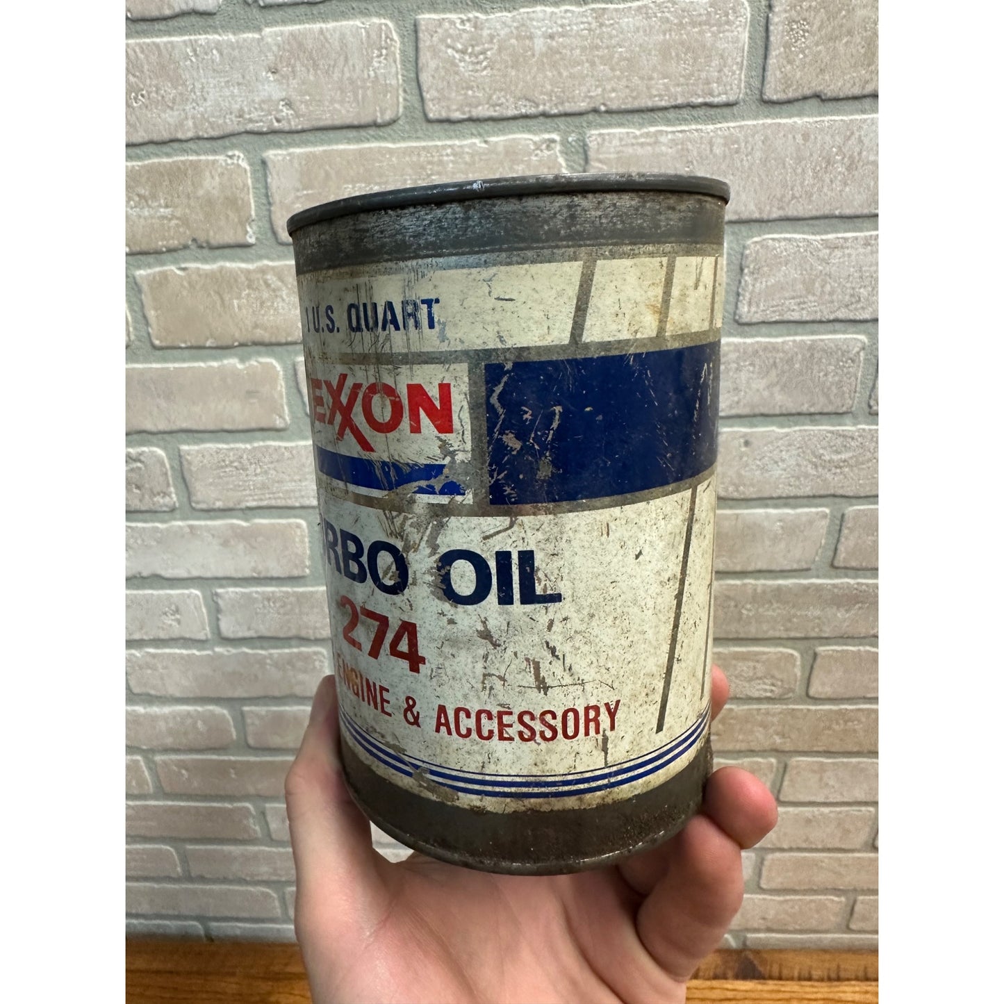 Vintage Exxon Turbo Oil 274 Turbine Engine 1 Quart Oil Can Metal Gas Advertising