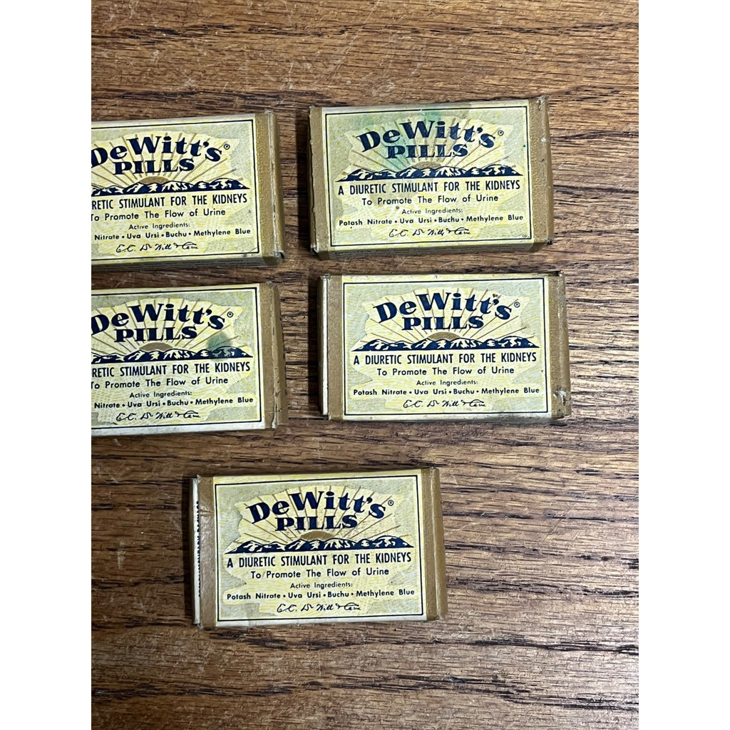 Vintage 1930s Dewitts Pills Kidney Pharmacy Medicine Boxes NOS FULL Lot (5)