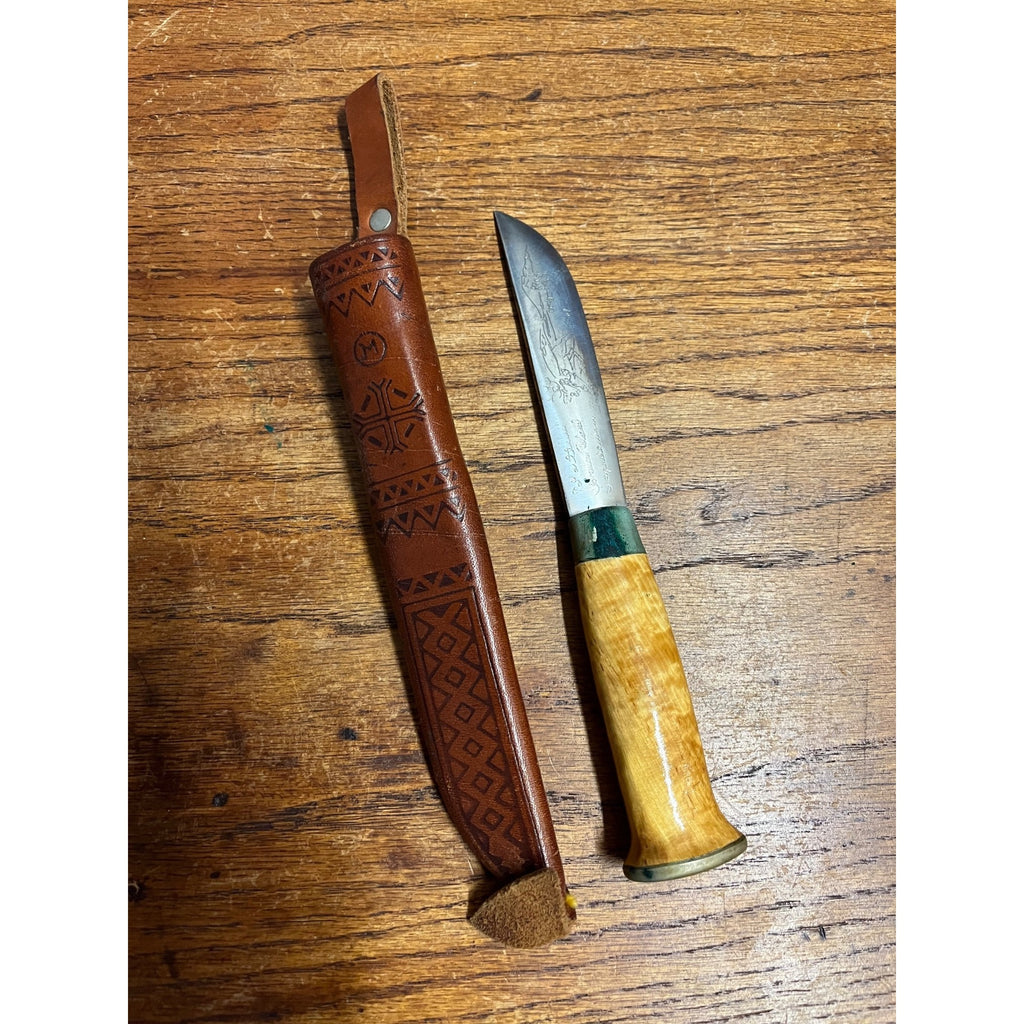 Vintage J. Marttiini Finland Fish Knife w/ Sheath 8.5" Elk or Reindeer Sled