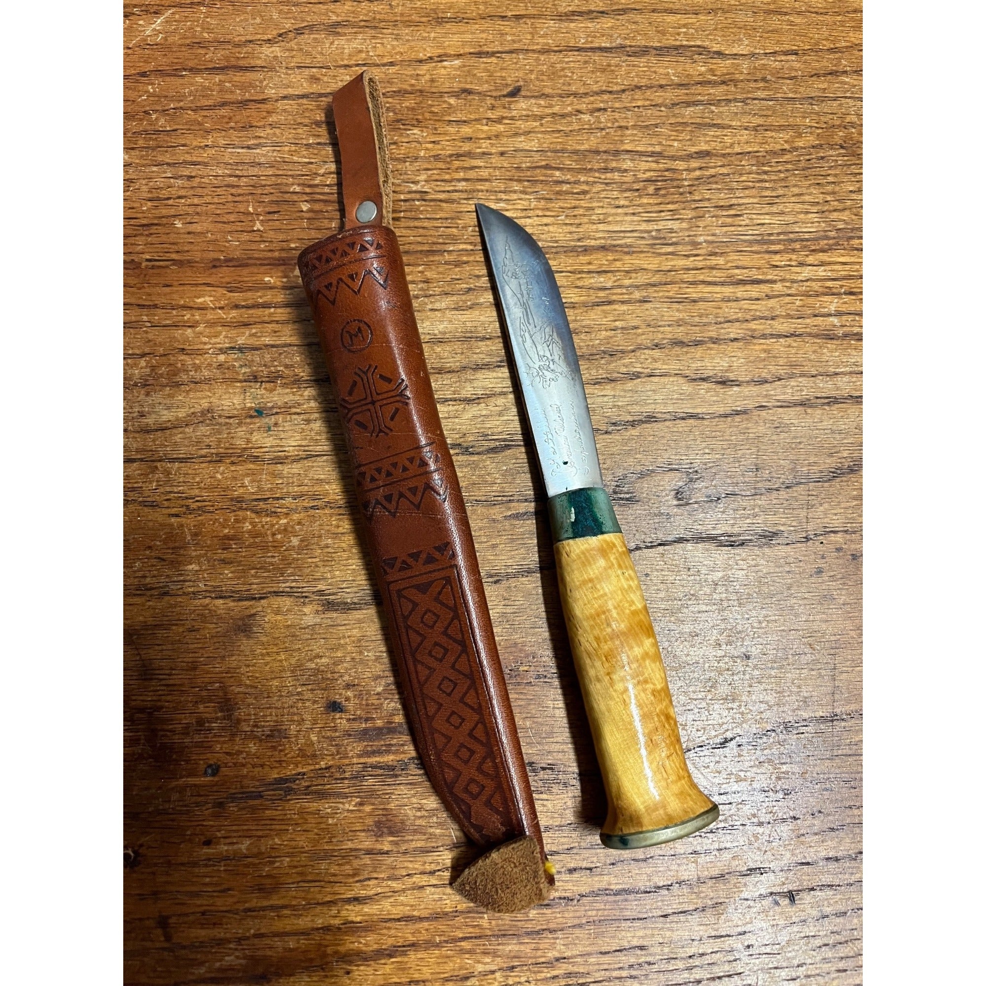 Vintage J. Marttiini Finland Fish Knife w/ Sheath 8.5" Elk or Reindeer Sled