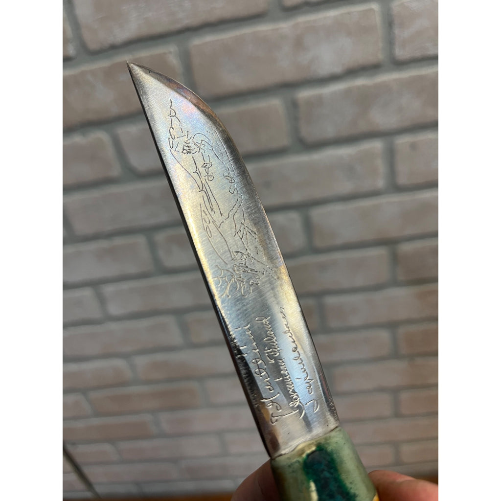 Vintage J. Marttiini Finland Fish Knife w/ Sheath 8.5" Elk or Reindeer Sled