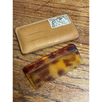 Vintage Tortoise Shell Pocket Comb 4" w/ Leather Case - Italy