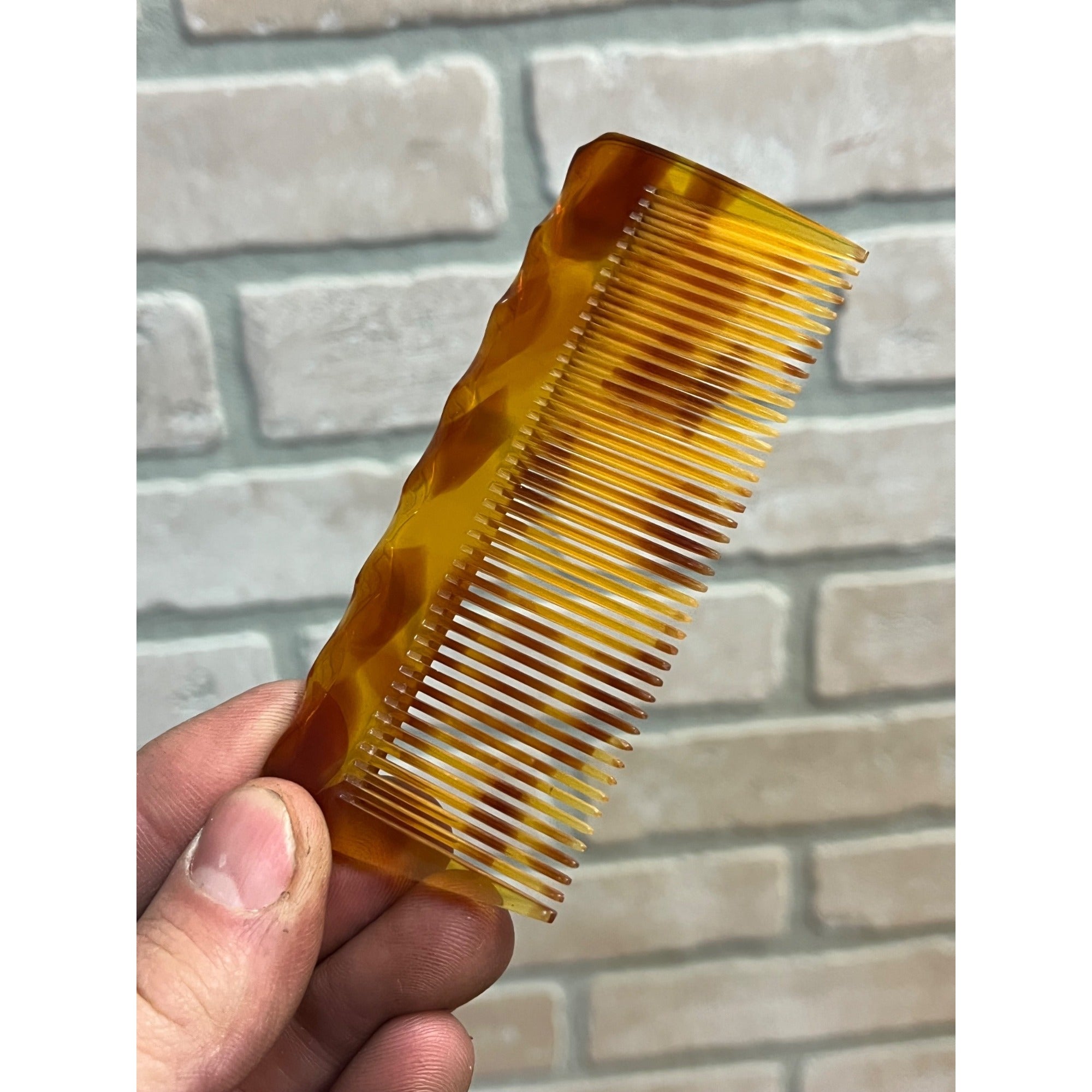 Vintage Tortoise Shell Pocket Comb 4" w/ Leather Case - Italy