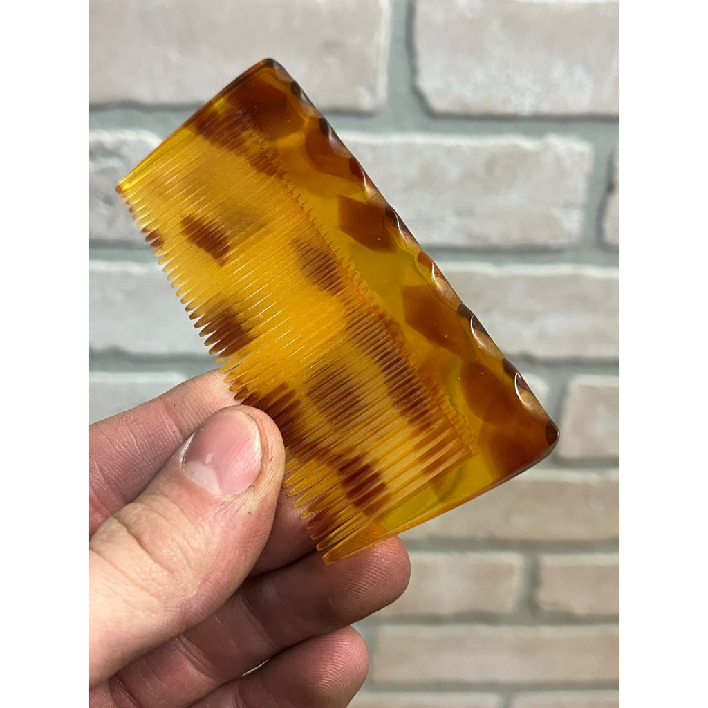 Vintage Tortoise Shell Pocket Comb 4" w/ Leather Case - Italy