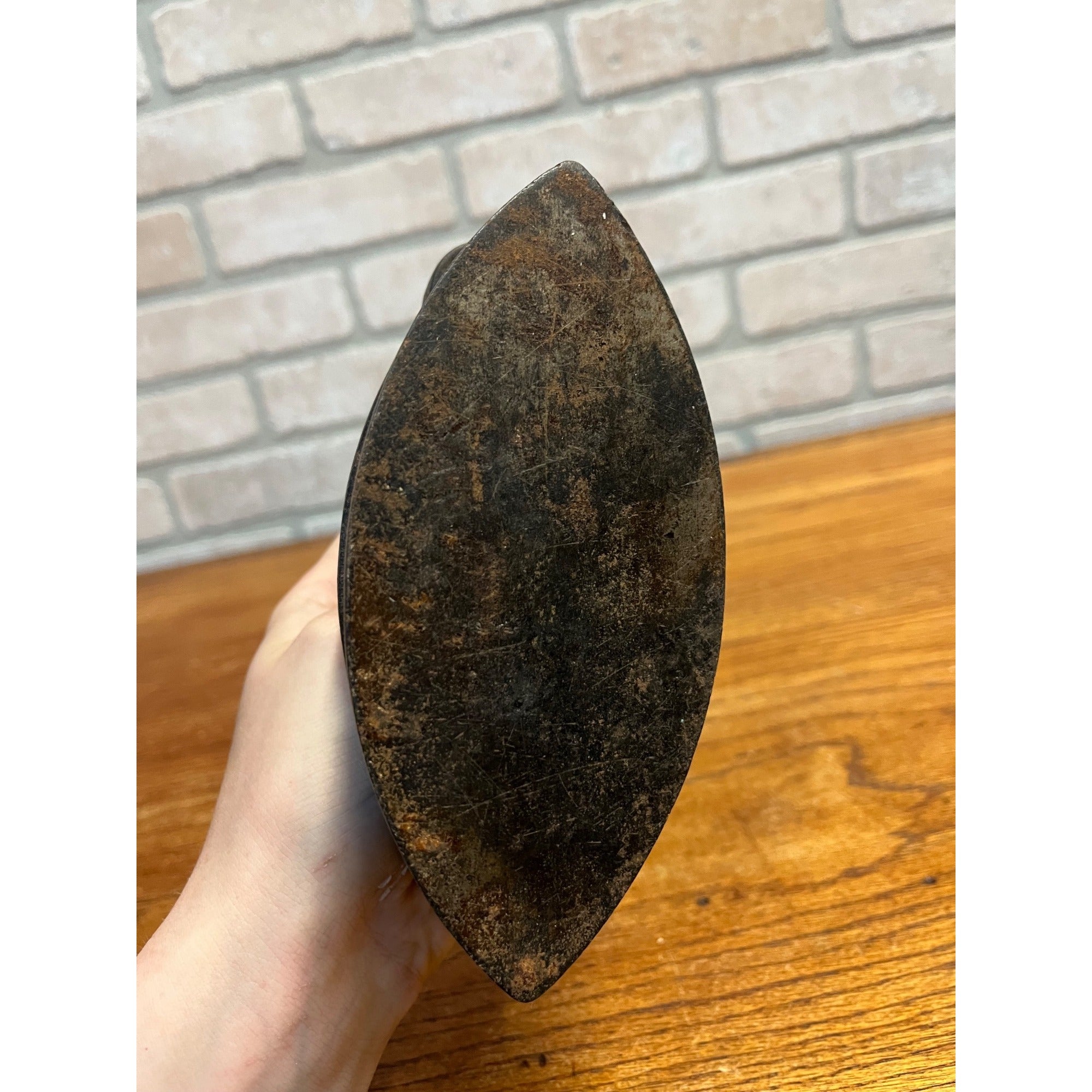 Vintage Antique Sad Iron Simmons Special Removable Wooden Handle Primitive
