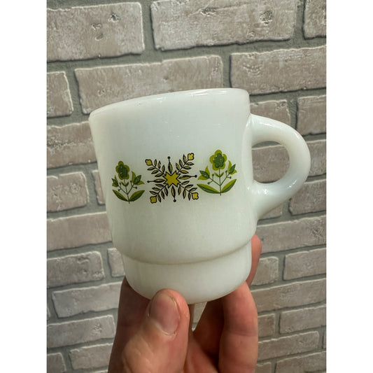 Vintage Anchor Hocking Fire King Milk Glass 8 oz. Green Meadow Coffee Mug