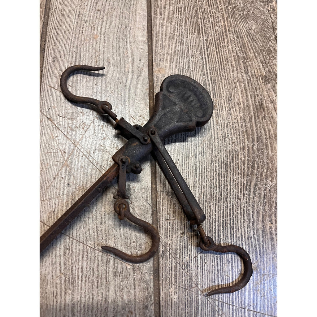 Antique Primitive Hanging Balance Scale With Weight 16.5" Long Meat/Fur