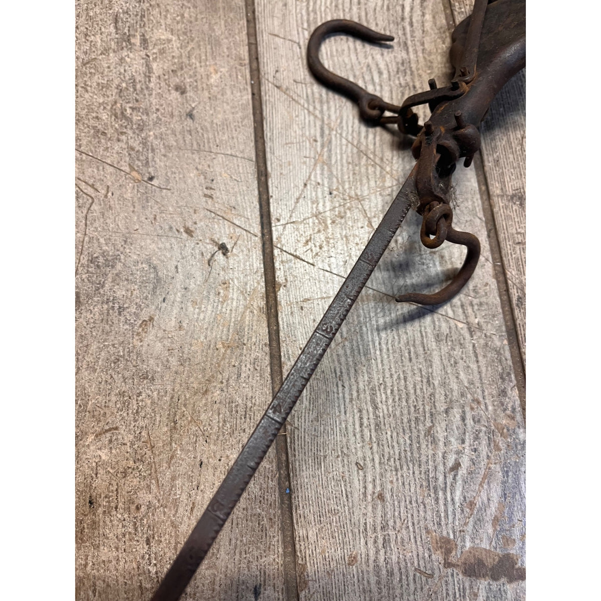 Antique Primitive Hanging Balance Scale With Weight 16.5" Long Meat/Fur