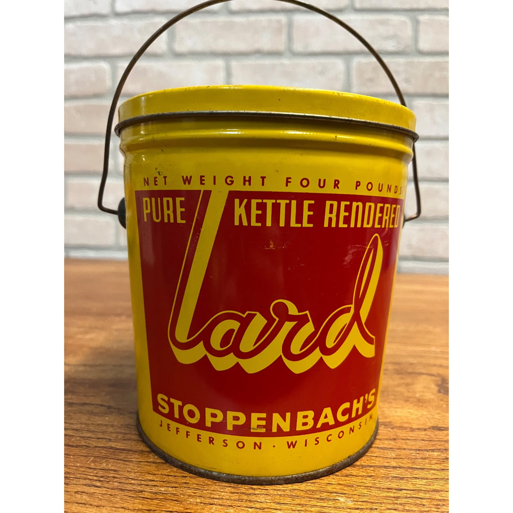 Vintage Stoppenbachs Rendered 2 Lb Pure Lard Jefferson Wi Advertising Pail Can