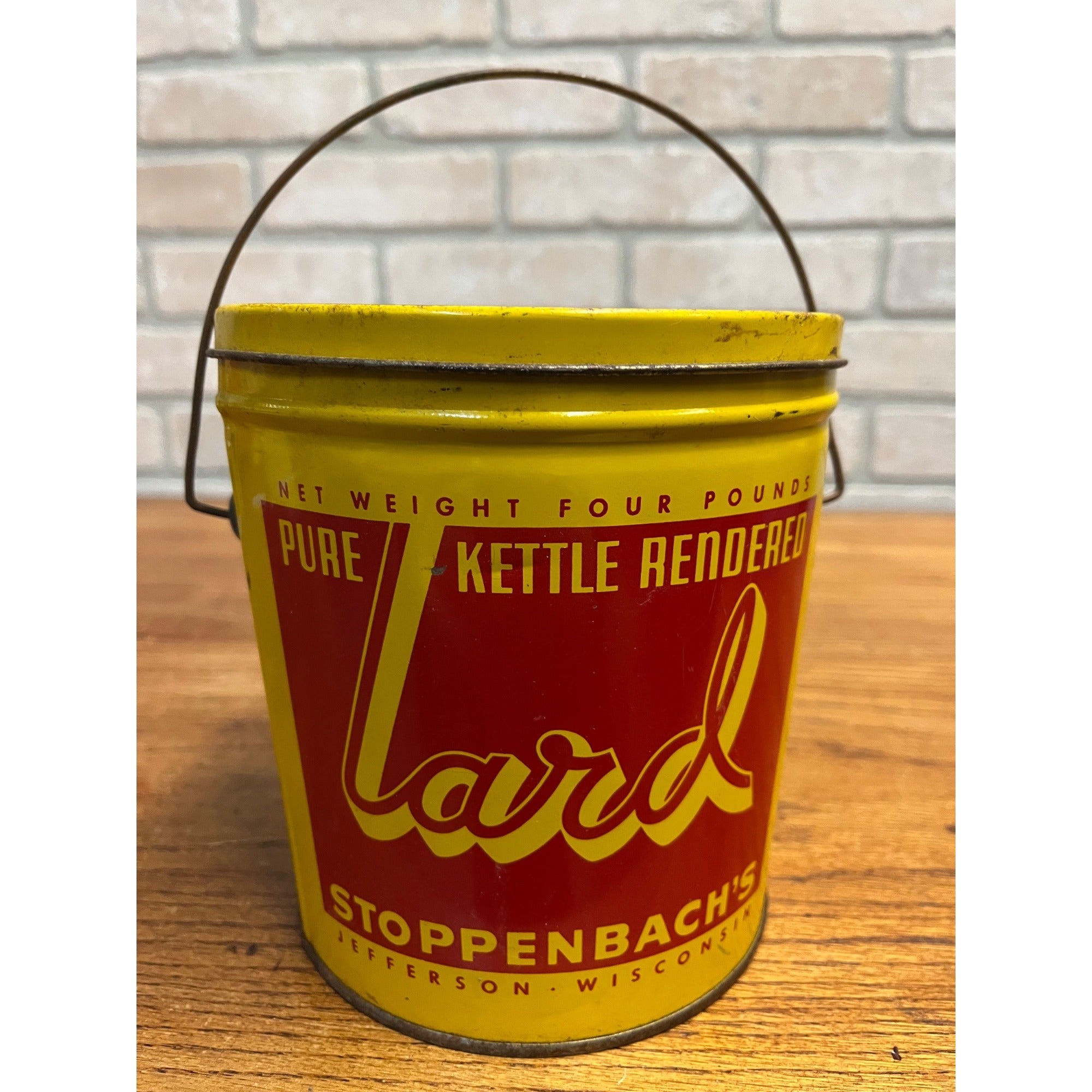 Vintage Stoppenbachs Rendered 2 Lb Pure Lard Jefferson Wi Advertising Pail Can