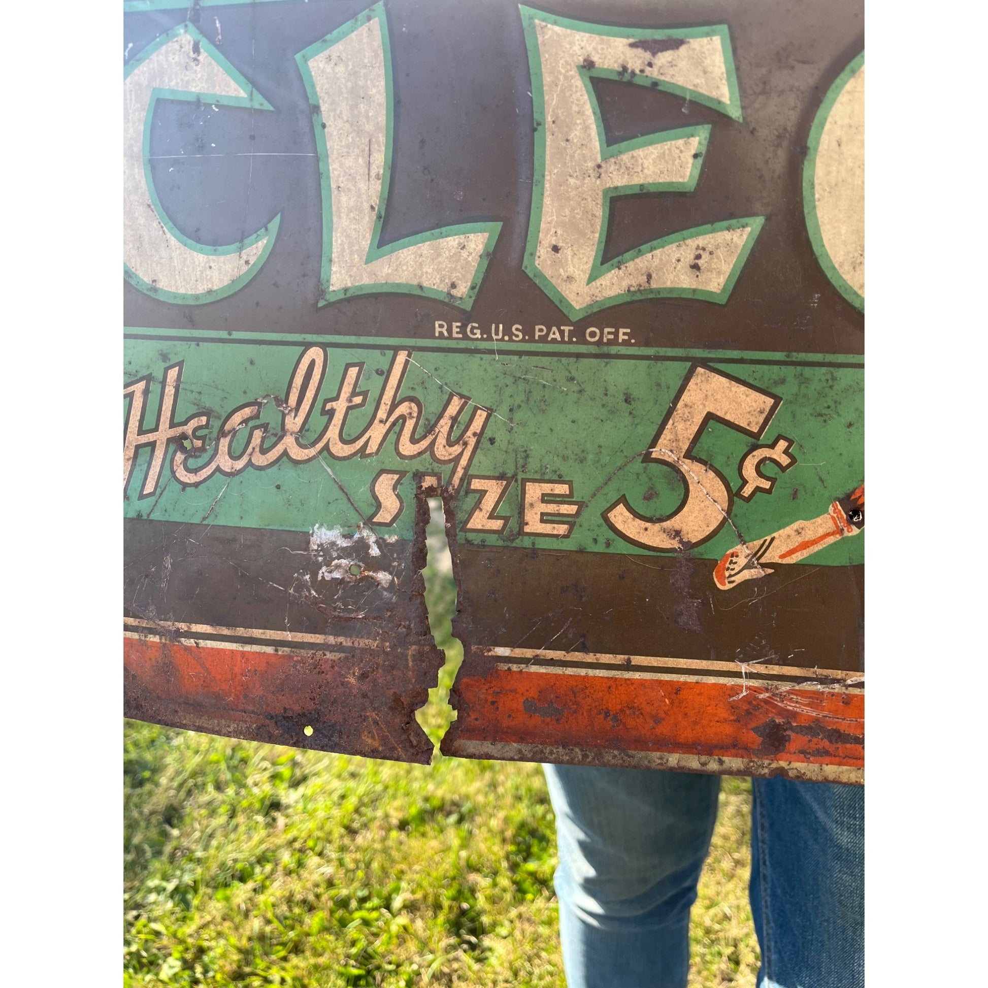 RARE Vintage 1930s Cleo Cola Egyptian Tin Metal Embossed Soda Advertising Sign