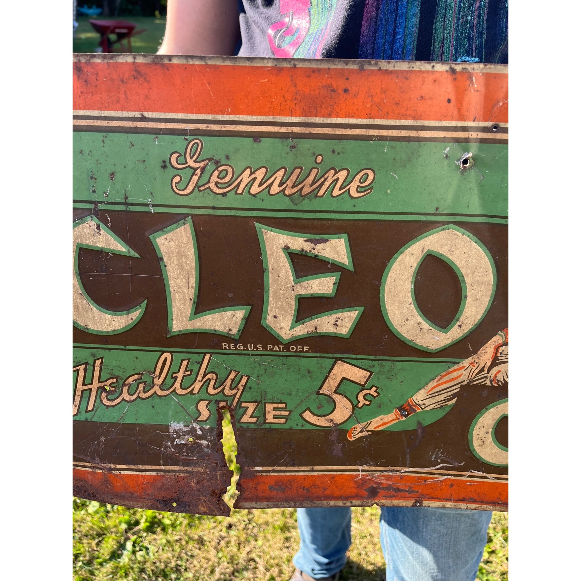 RARE Vintage 1930s Cleo Cola Egyptian Tin Metal Embossed Soda Advertising Sign