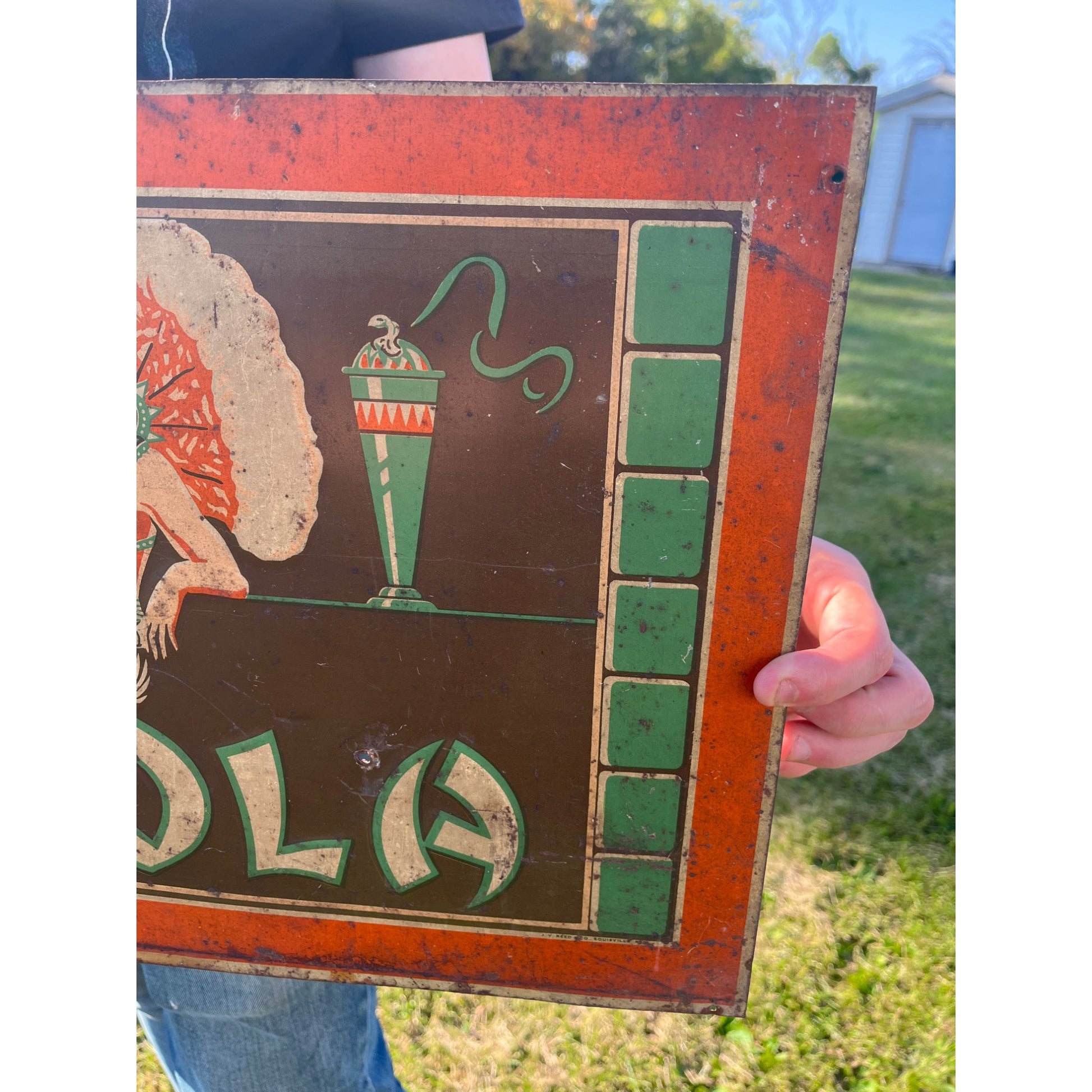 RARE Vintage 1930s Cleo Cola Egyptian Tin Metal Embossed Soda Advertising Sign