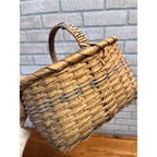 Antique 19th Century American Oak Splint Gathering Basket Primitive Folk Art