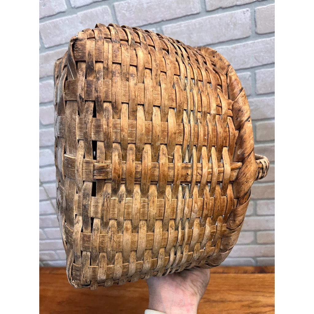 Antique 19th Century American Oak Splint Gathering Basket Primitive Folk Art