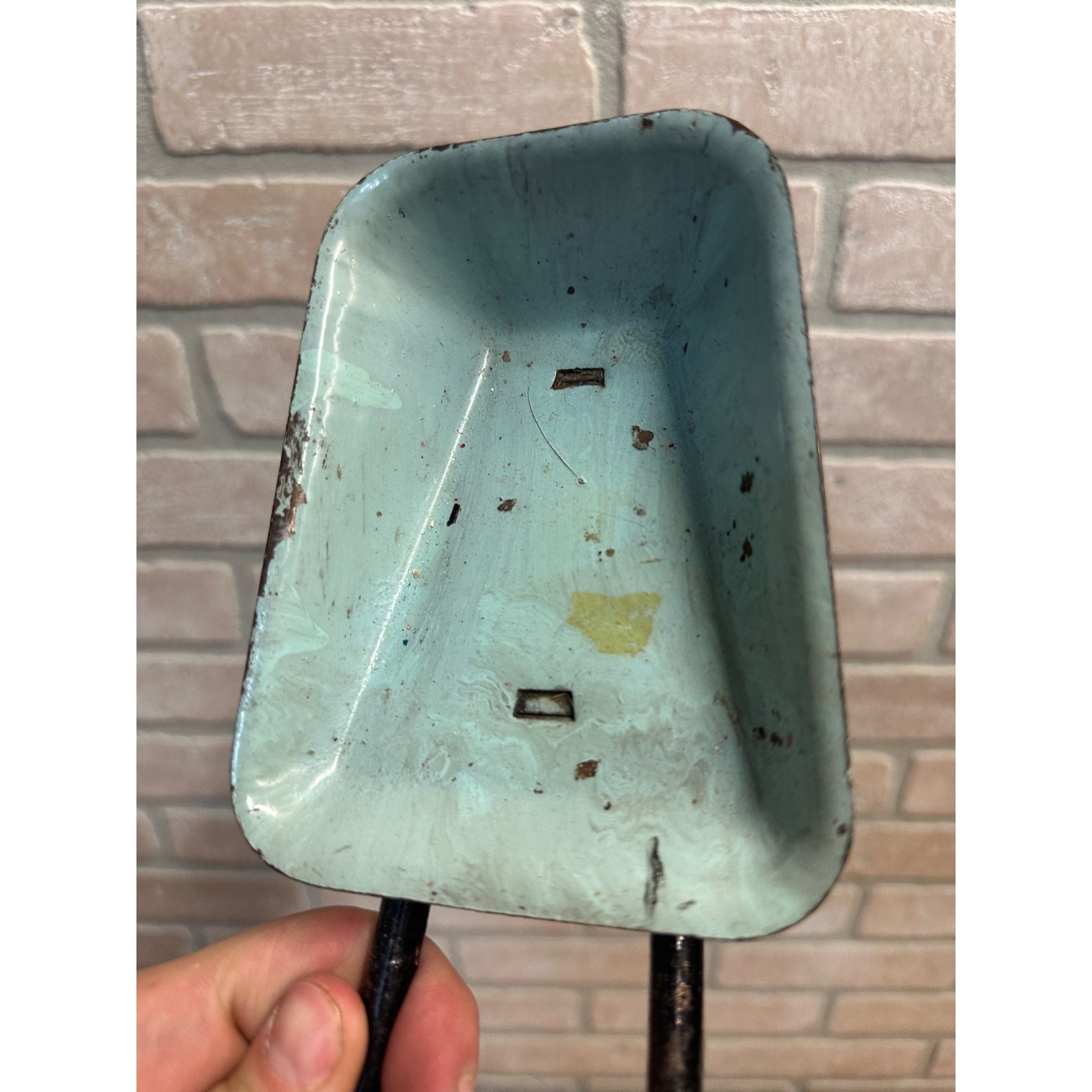 Vintage 1930s Wyandotte or Marx Pressed Steel Toy 9.5" Wheelbarrow Wood Wheel