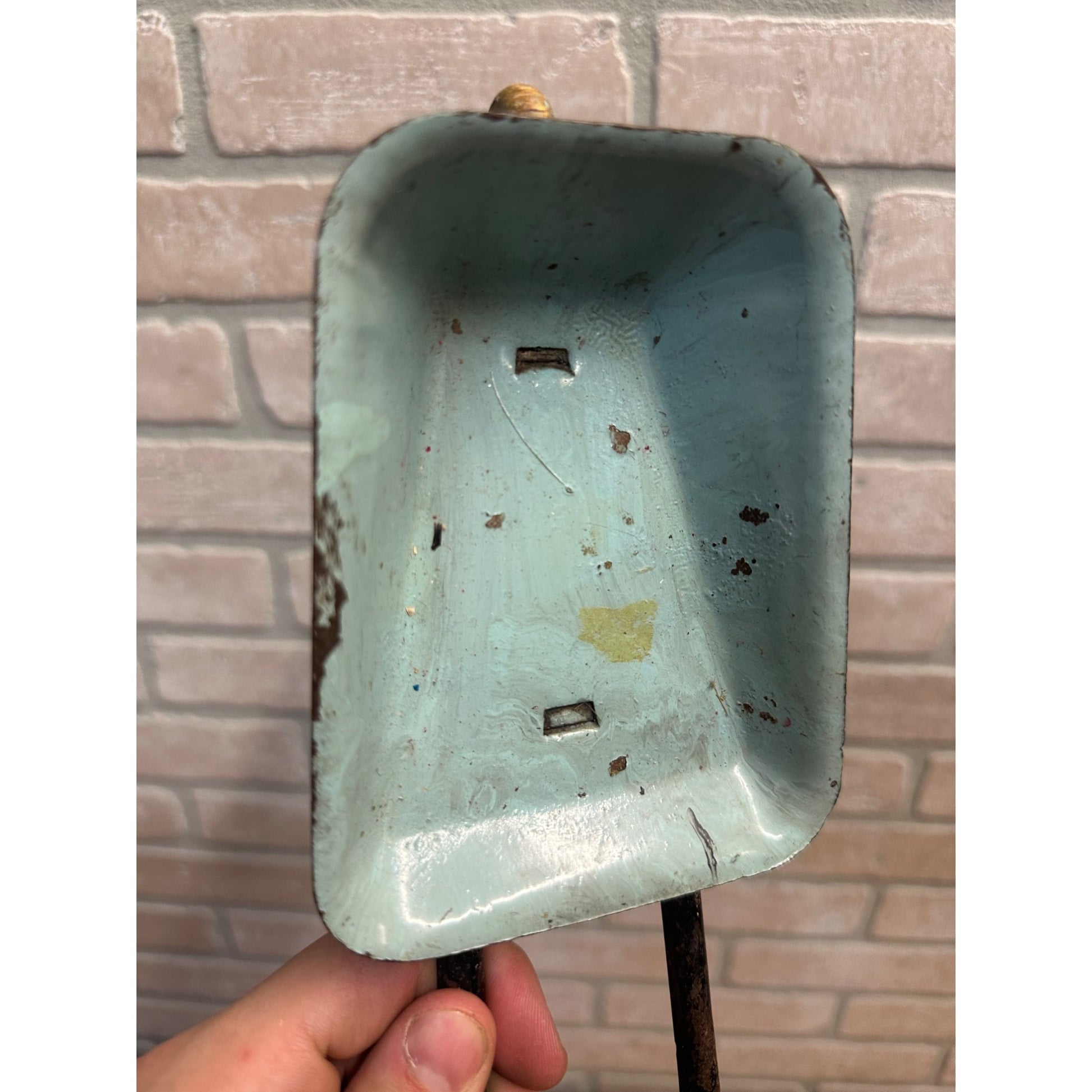 Vintage 1930s Wyandotte or Marx Pressed Steel Toy 9.5" Wheelbarrow Wood Wheel