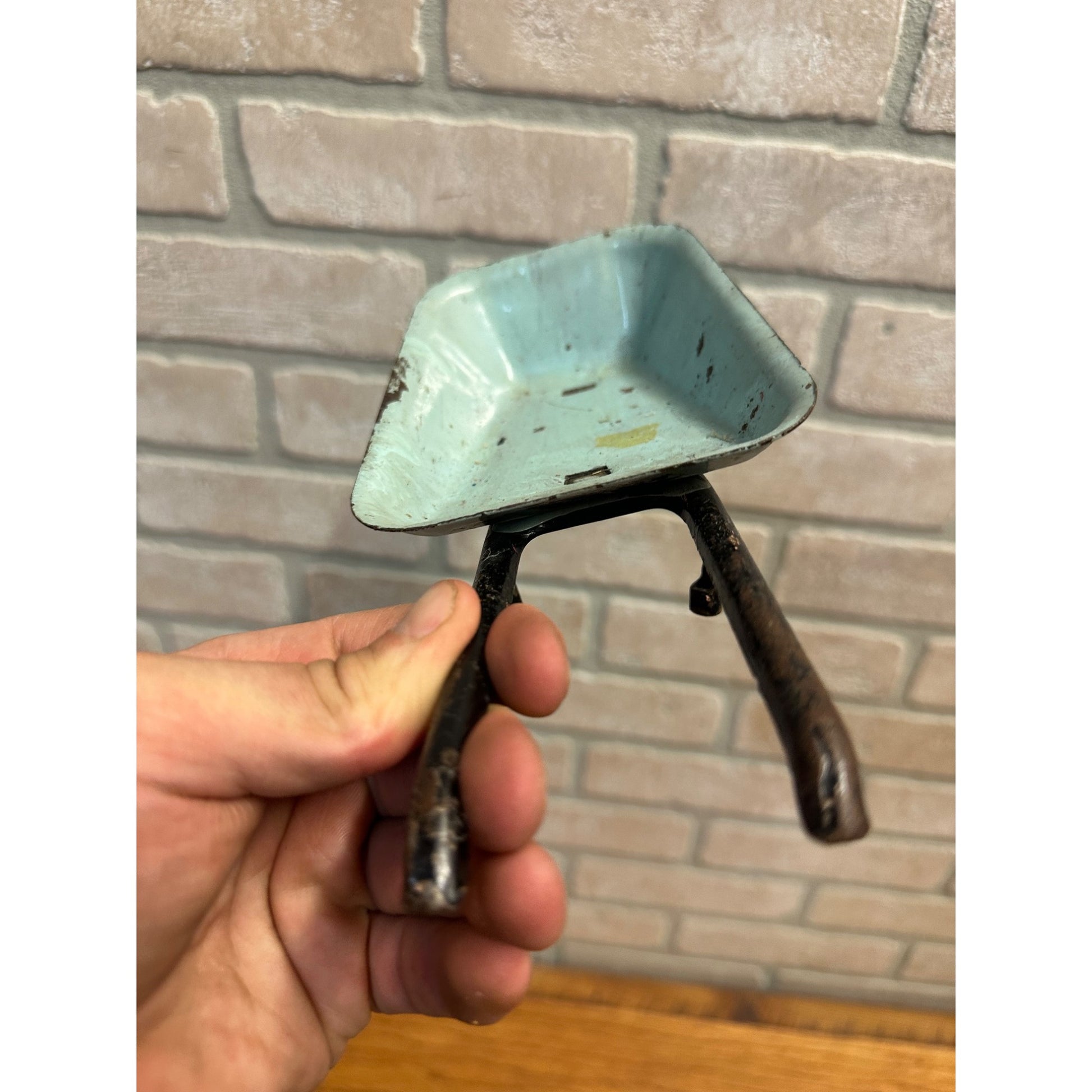 Vintage 1930s Wyandotte or Marx Pressed Steel Toy 9.5" Wheelbarrow Wood Wheel