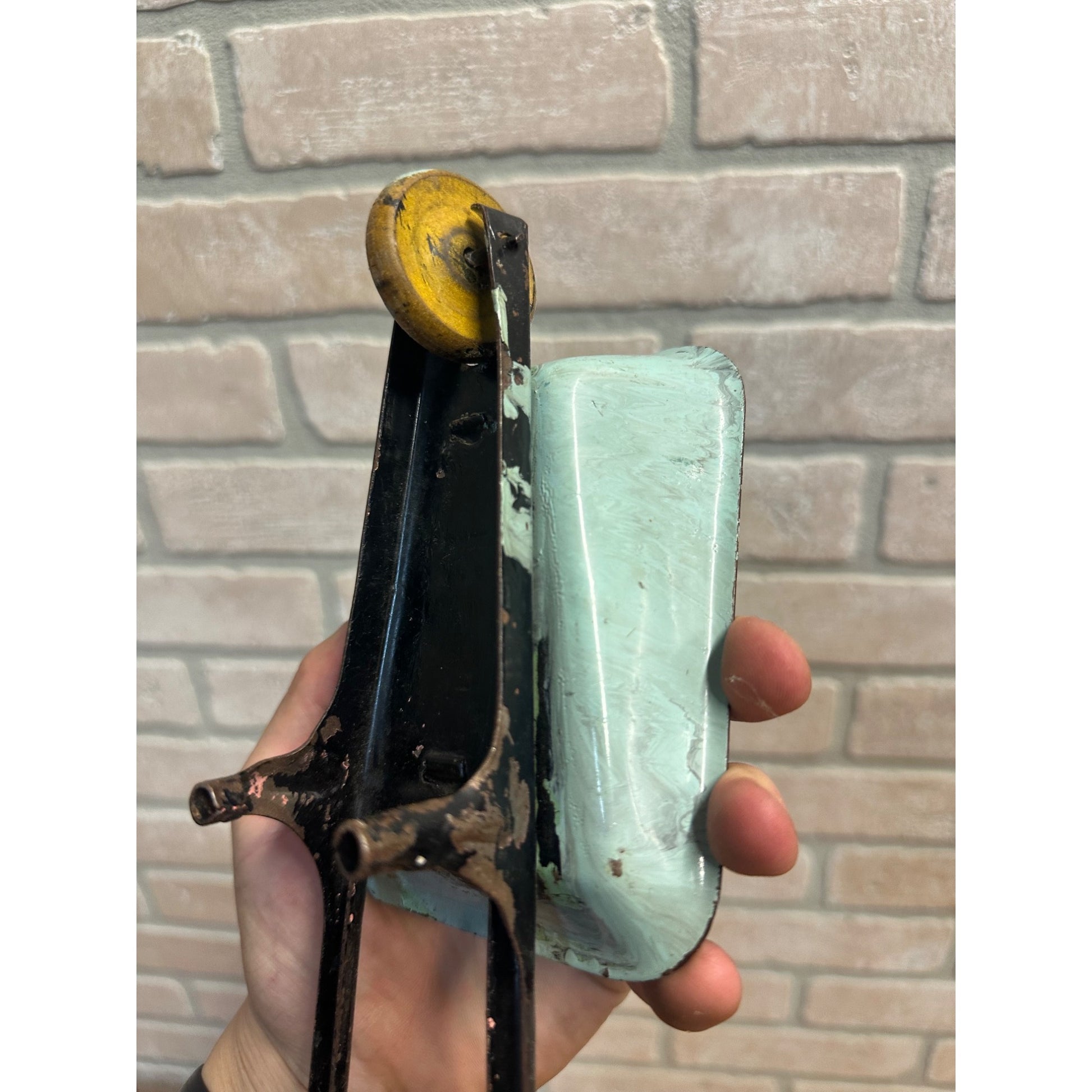 Vintage 1930s Wyandotte or Marx Pressed Steel Toy 9.5" Wheelbarrow Wood Wheel