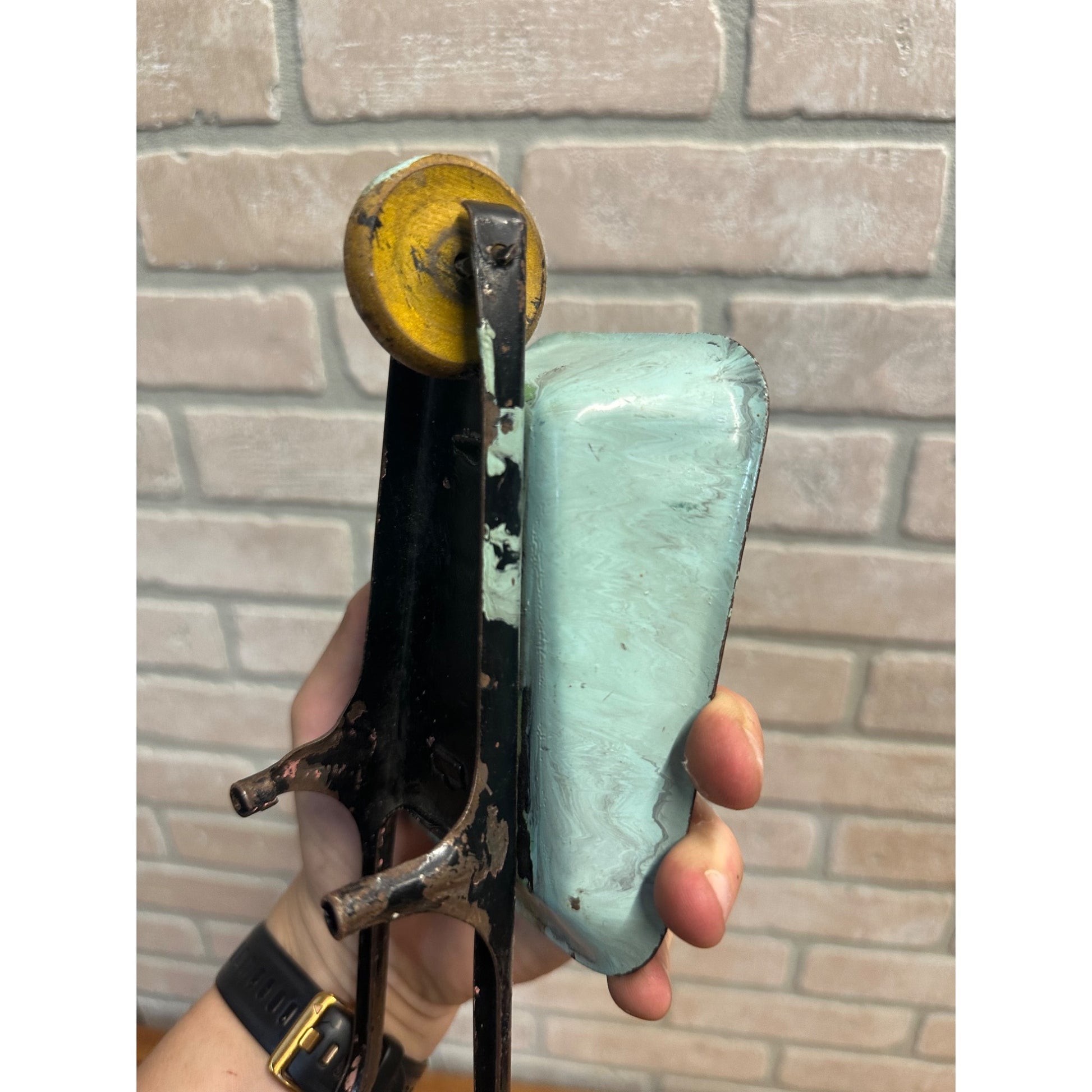 Vintage 1930s Wyandotte or Marx Pressed Steel Toy 9.5" Wheelbarrow Wood Wheel