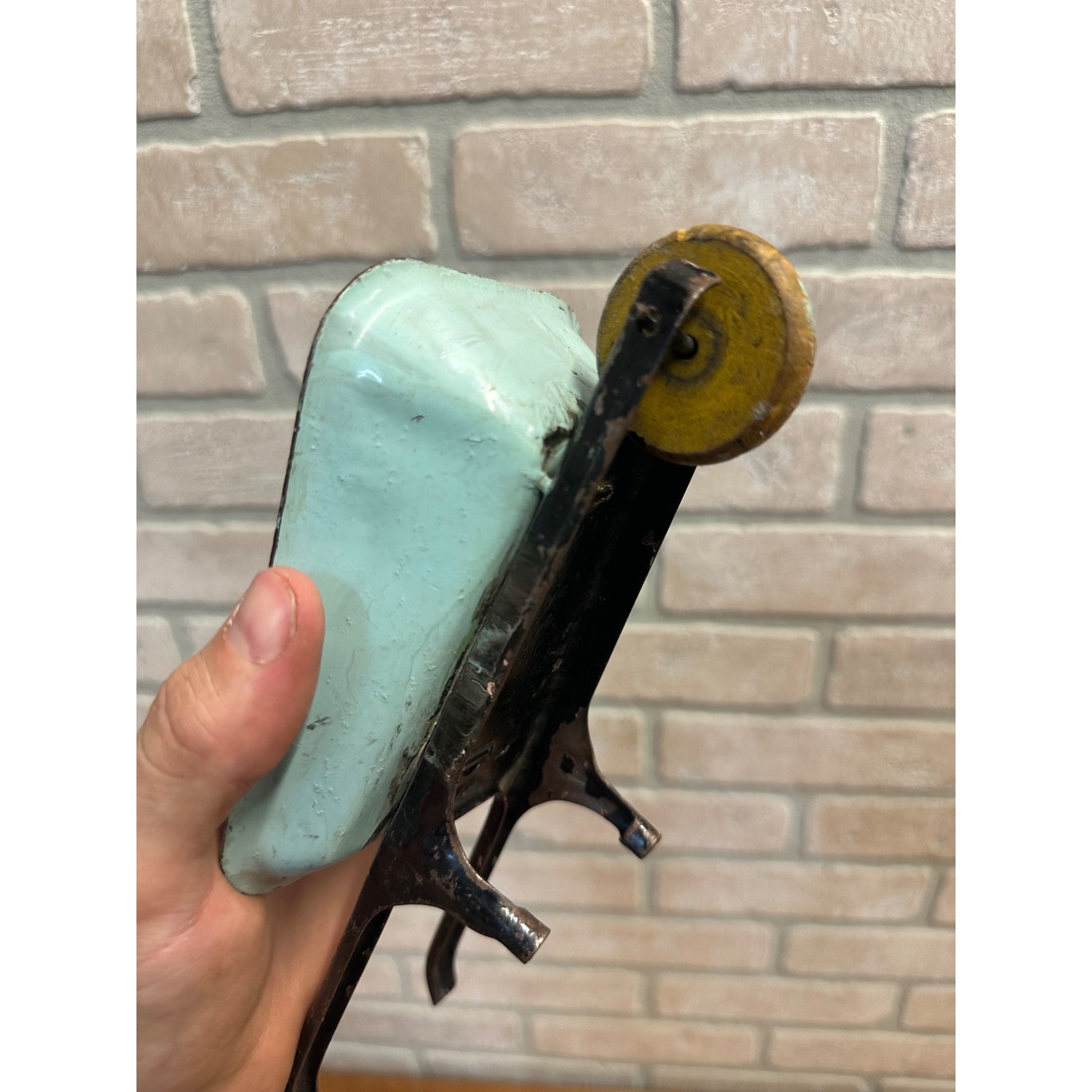 Vintage 1930s Wyandotte or Marx Pressed Steel Toy 9.5" Wheelbarrow Wood Wheel