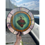 Vintage c1930 Sacred Heart Stained Slag Glass Church Window Panel Religious