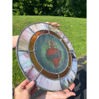 Vintage c1930 Sacred Heart Stained Slag Glass Church Window Panel Religious