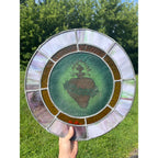 Vintage c1930 Sacred Heart Stained Slag Glass Church Window Panel Religious
