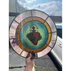 Vintage c1930 Sacred Heart Stained Slag Glass Church Window Panel Religious
