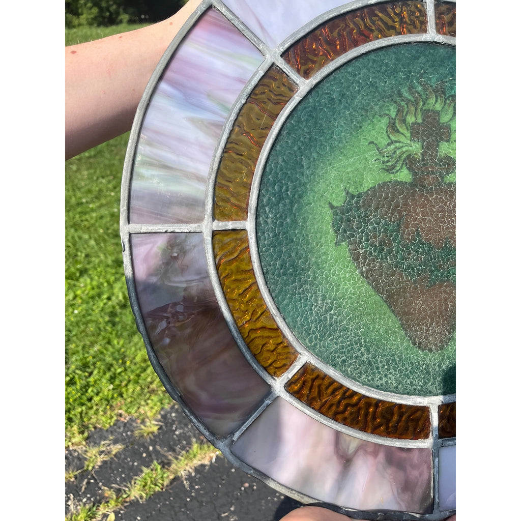 Vintage c1930 Sacred Heart Stained Slag Glass Church Window Panel Religious