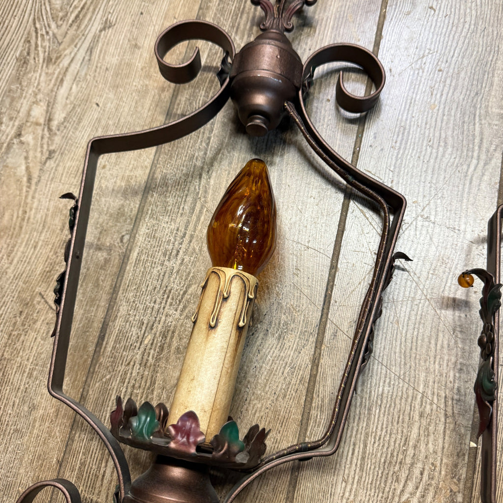 Pair Vintage Matching Pendant Hanging Ceiling Lights Spanish Revival