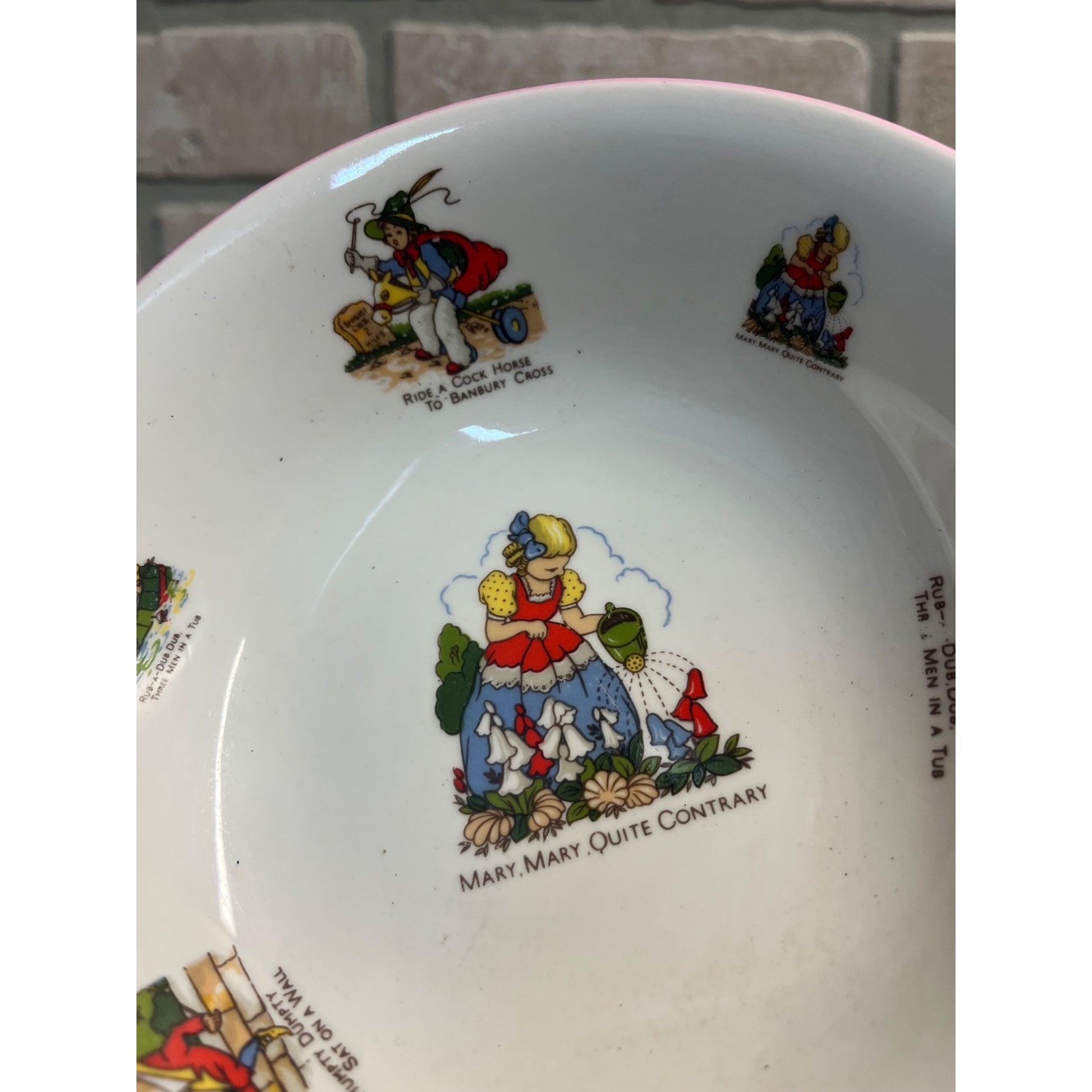 Vintage Nanrich Pottery Fine English Bone China Nursery Rhyme Child's Bowl