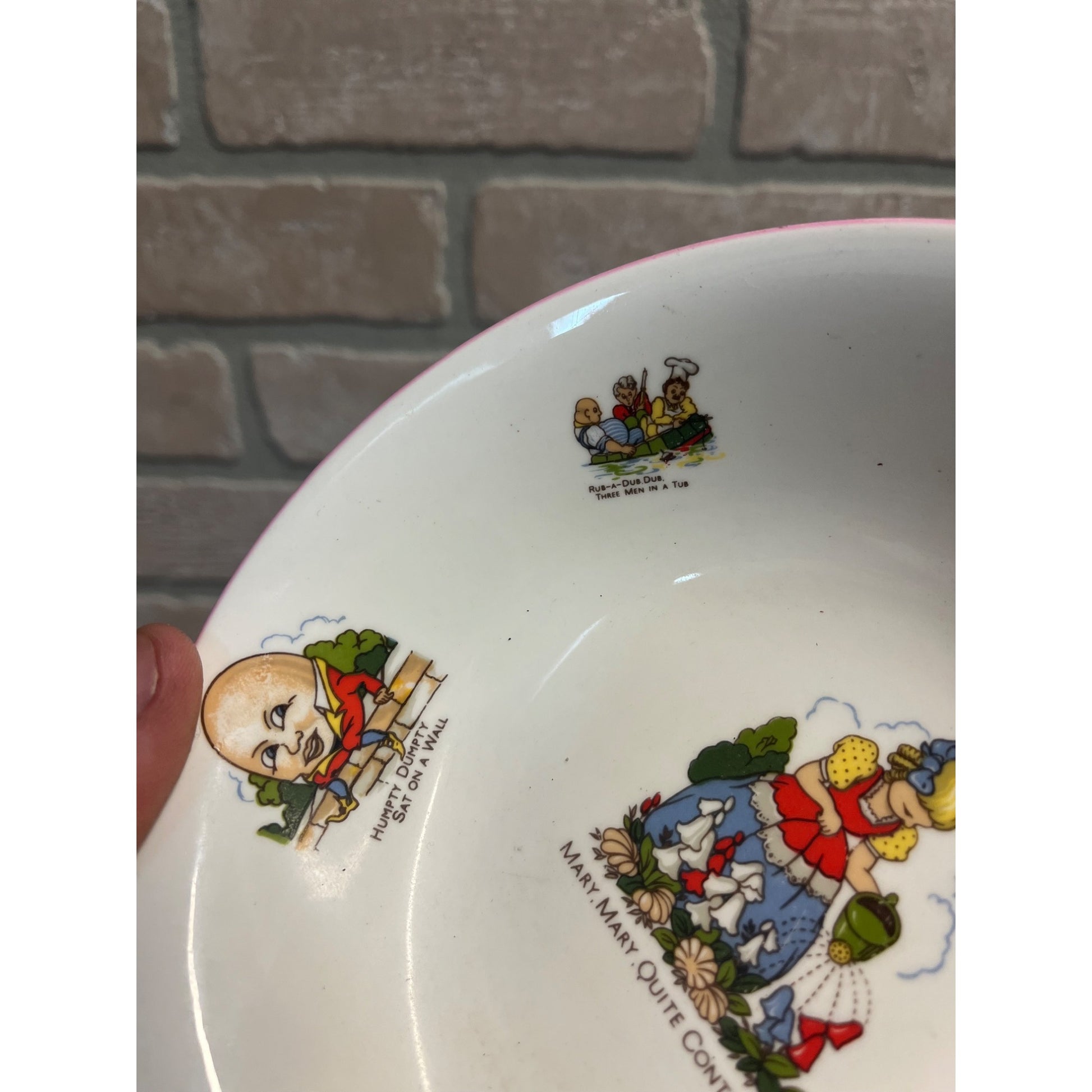 Vintage Nanrich Pottery Fine English Bone China Nursery Rhyme Child's Bowl
