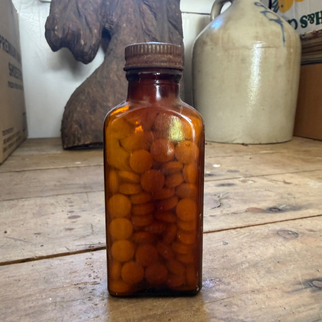RARE Vintage Lilly Placenta Desiccated Female Medicine Bottle Amber Glass FULL