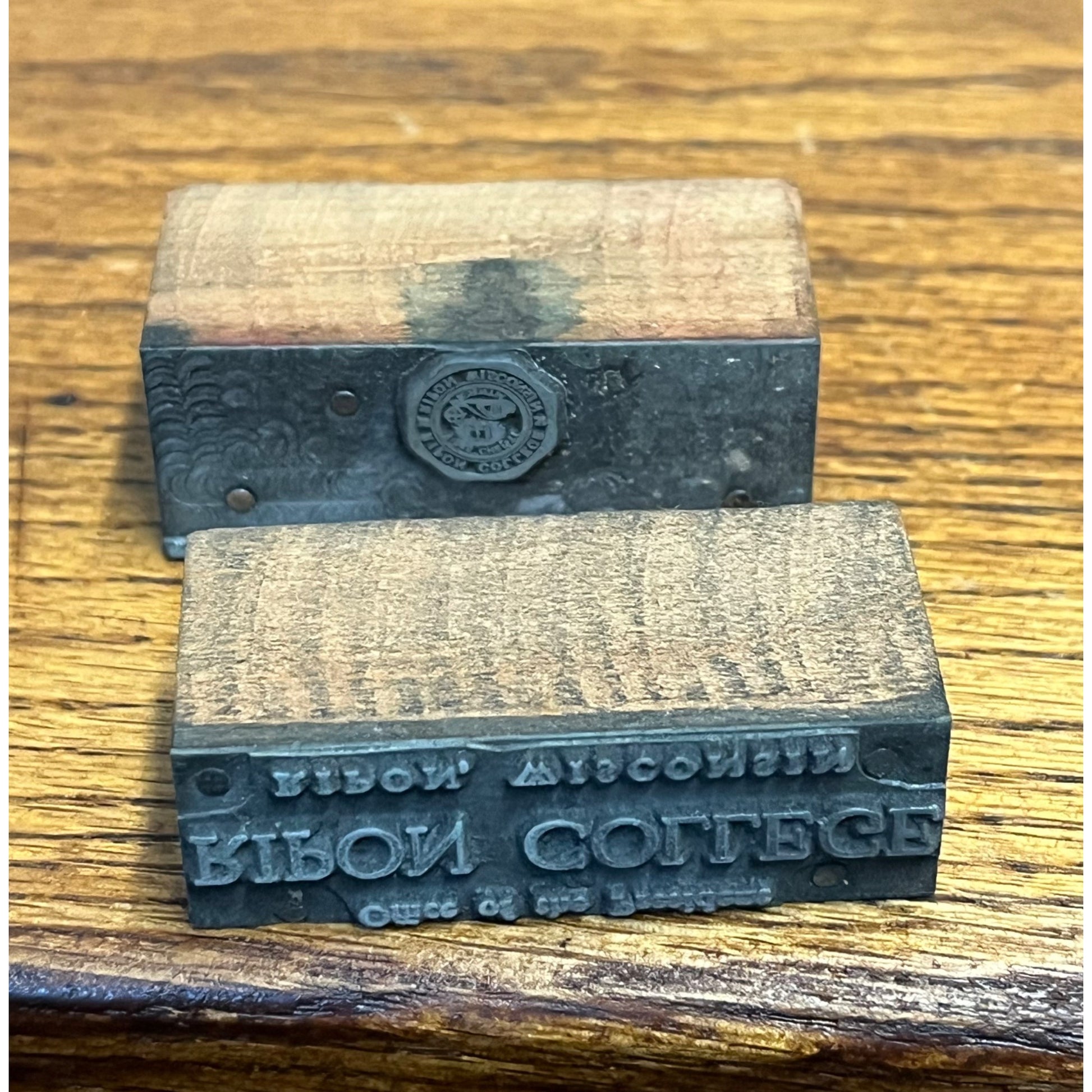 Vintage Ripon College Wisconsin University Letterpress Printing Blocks Lot (2)