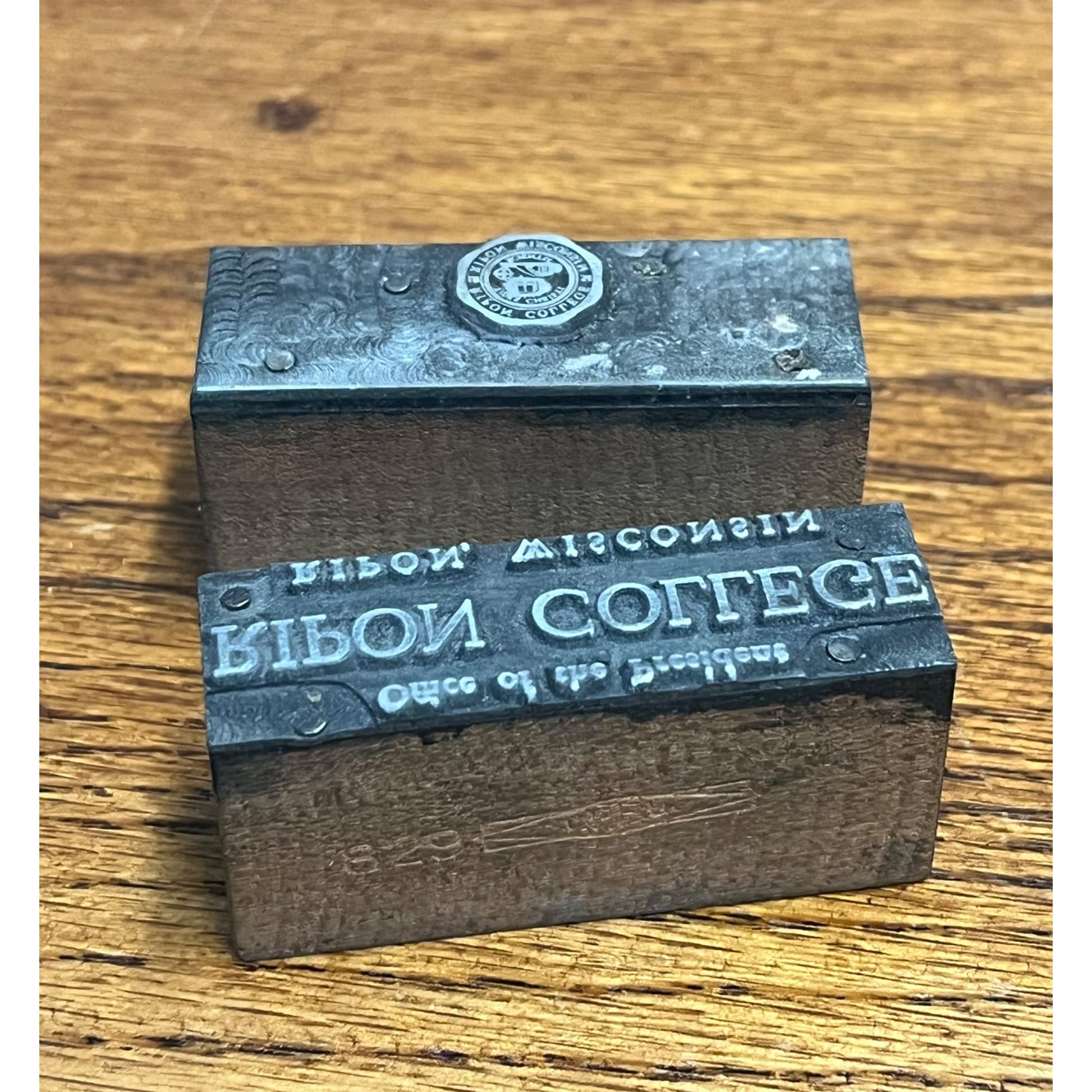 Vintage Ripon College Wisconsin University Letterpress Printing Blocks Lot (2)