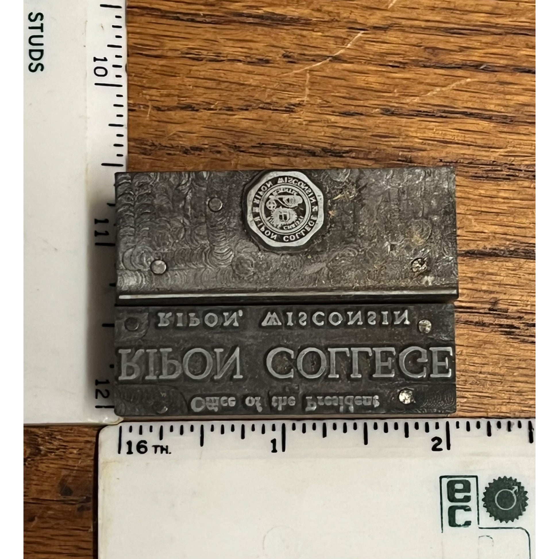 Vintage Ripon College Wisconsin University Letterpress Printing Blocks Lot (2)