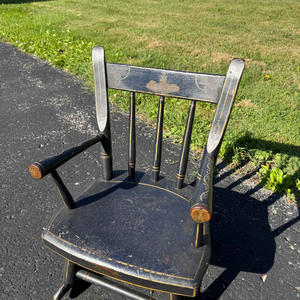 Antique Primitive 19th c. Child's Windsor Rocking Chair Painted Stencil Victorian Farmhouse