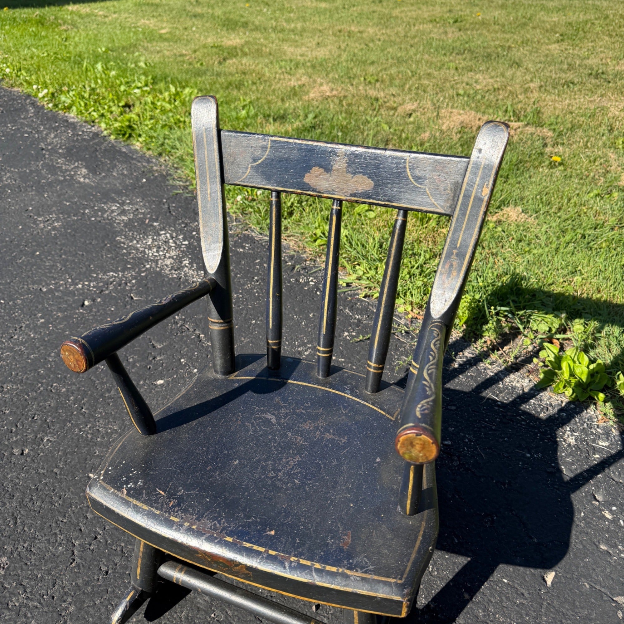 Antique Primitive 19th c. Child's Windsor Rocking Chair Painted Stencil Victorian Farmhouse