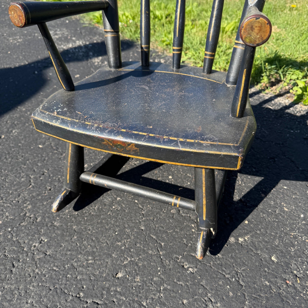 Antique Primitive 19th c. Child's Windsor Rocking Chair Painted Stencil Victorian Farmhouse