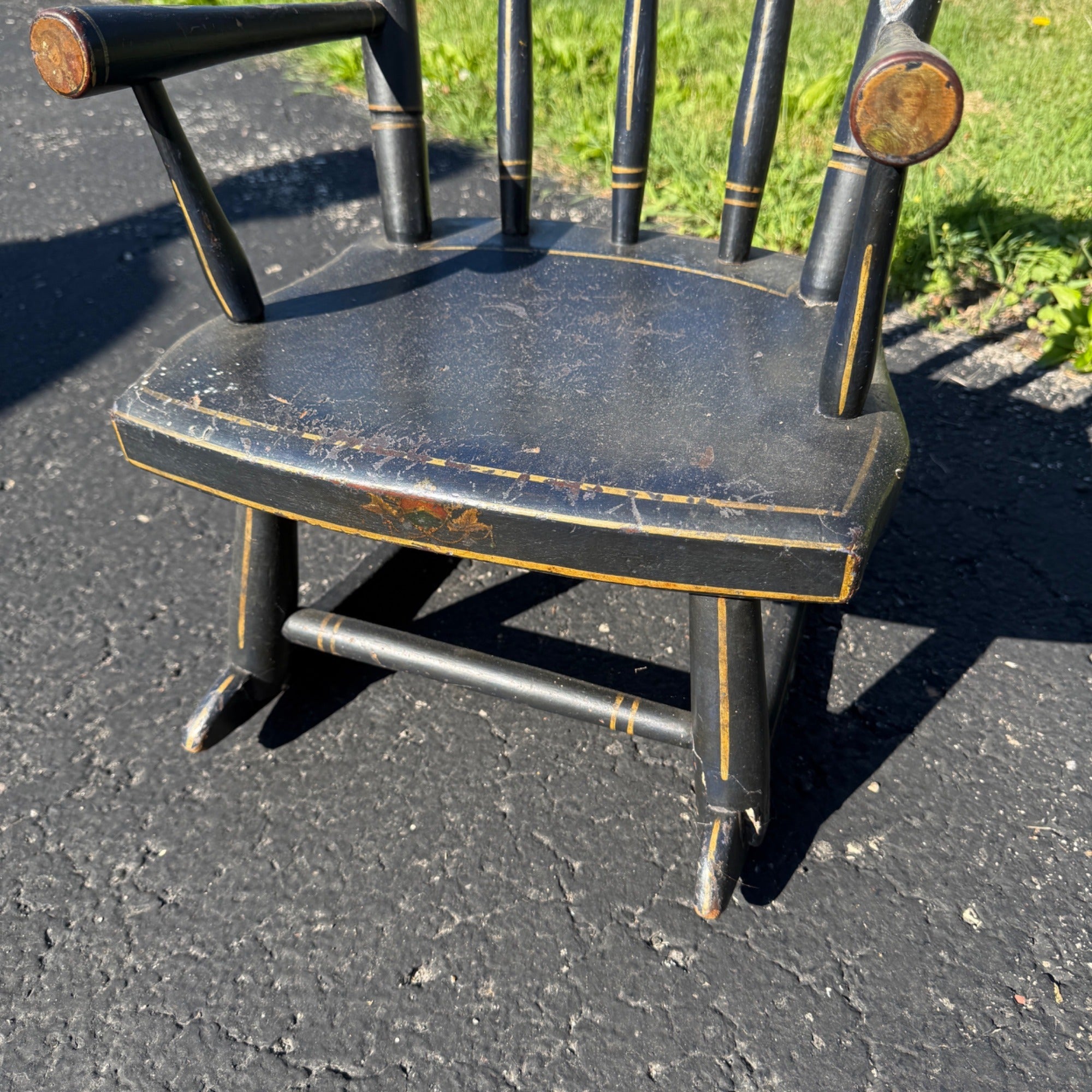 Antique Primitive 19th c. Child's Windsor Rocking Chair Painted Stencil Victorian Farmhouse