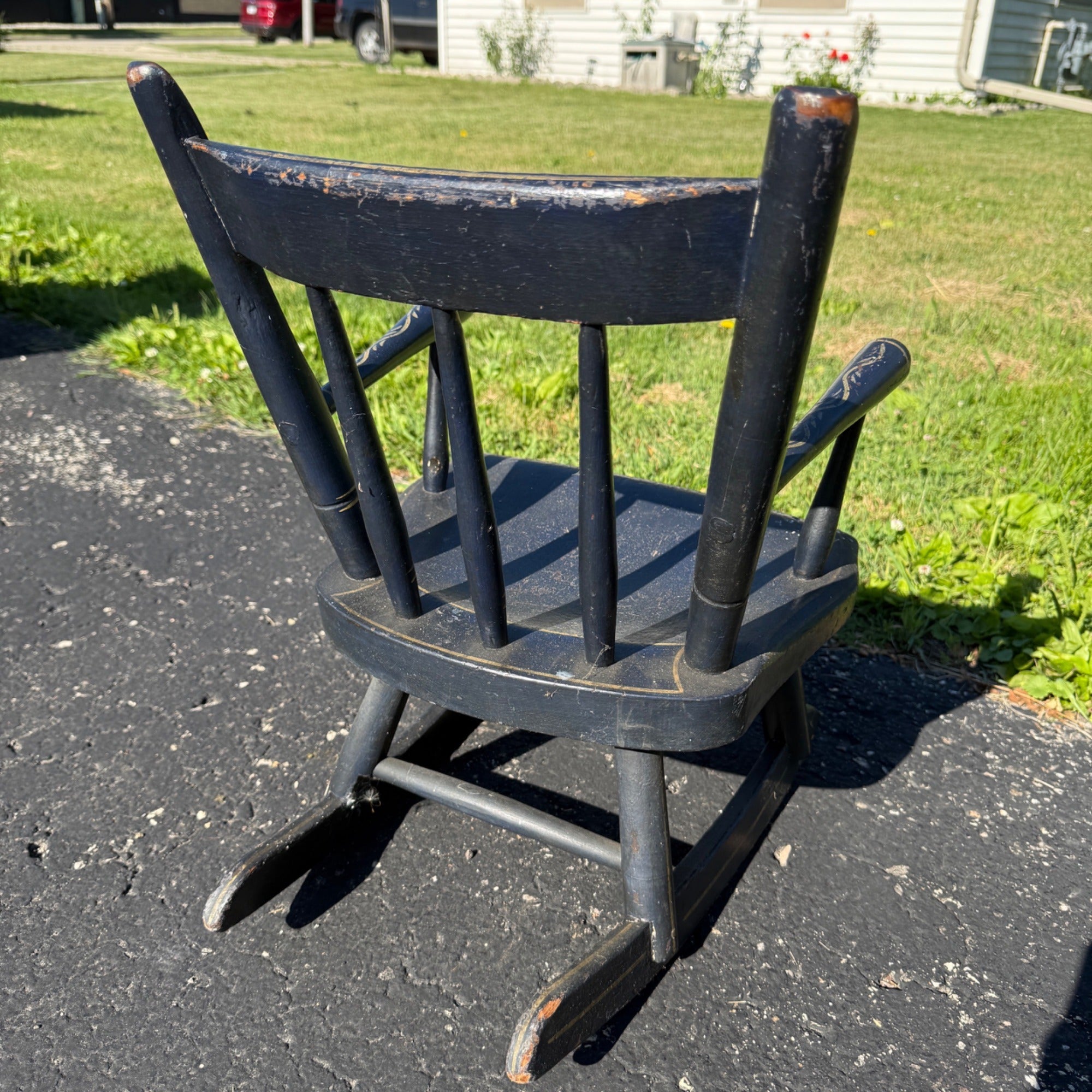 Antique Primitive 19th c. Child's Windsor Rocking Chair Painted Stencil Victorian Farmhouse