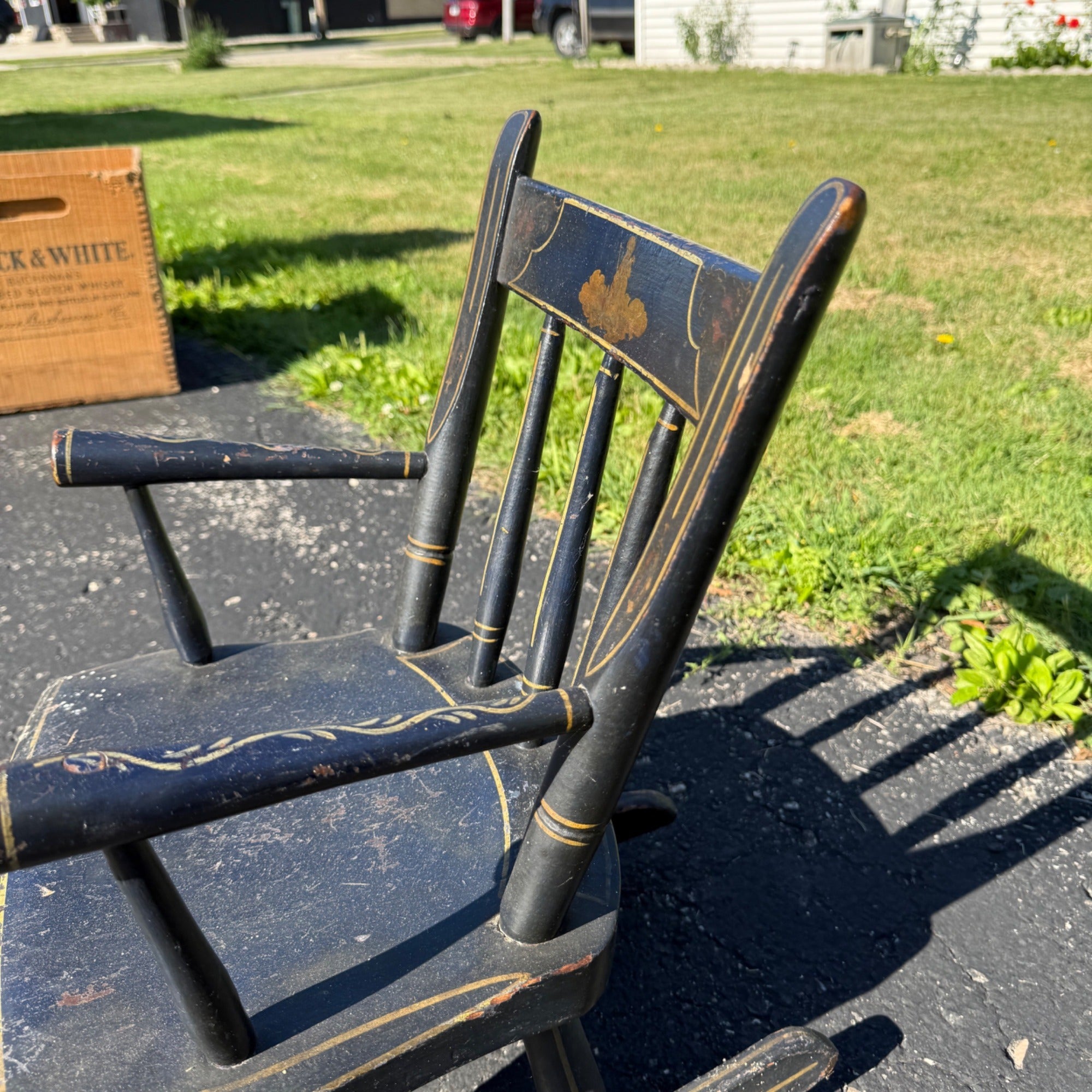 Antique Primitive 19th c. Child's Windsor Rocking Chair Painted Stencil Victorian Farmhouse