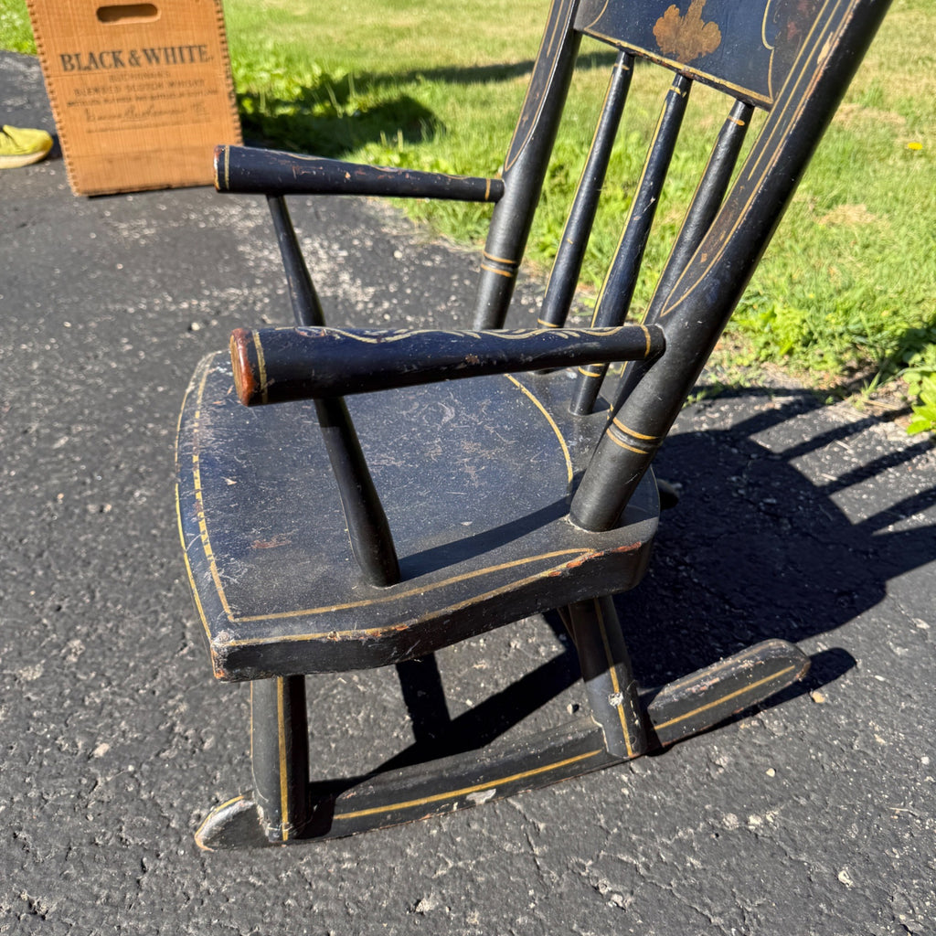Antique Primitive 19th c. Child's Windsor Rocking Chair Painted Stencil Victorian Farmhouse