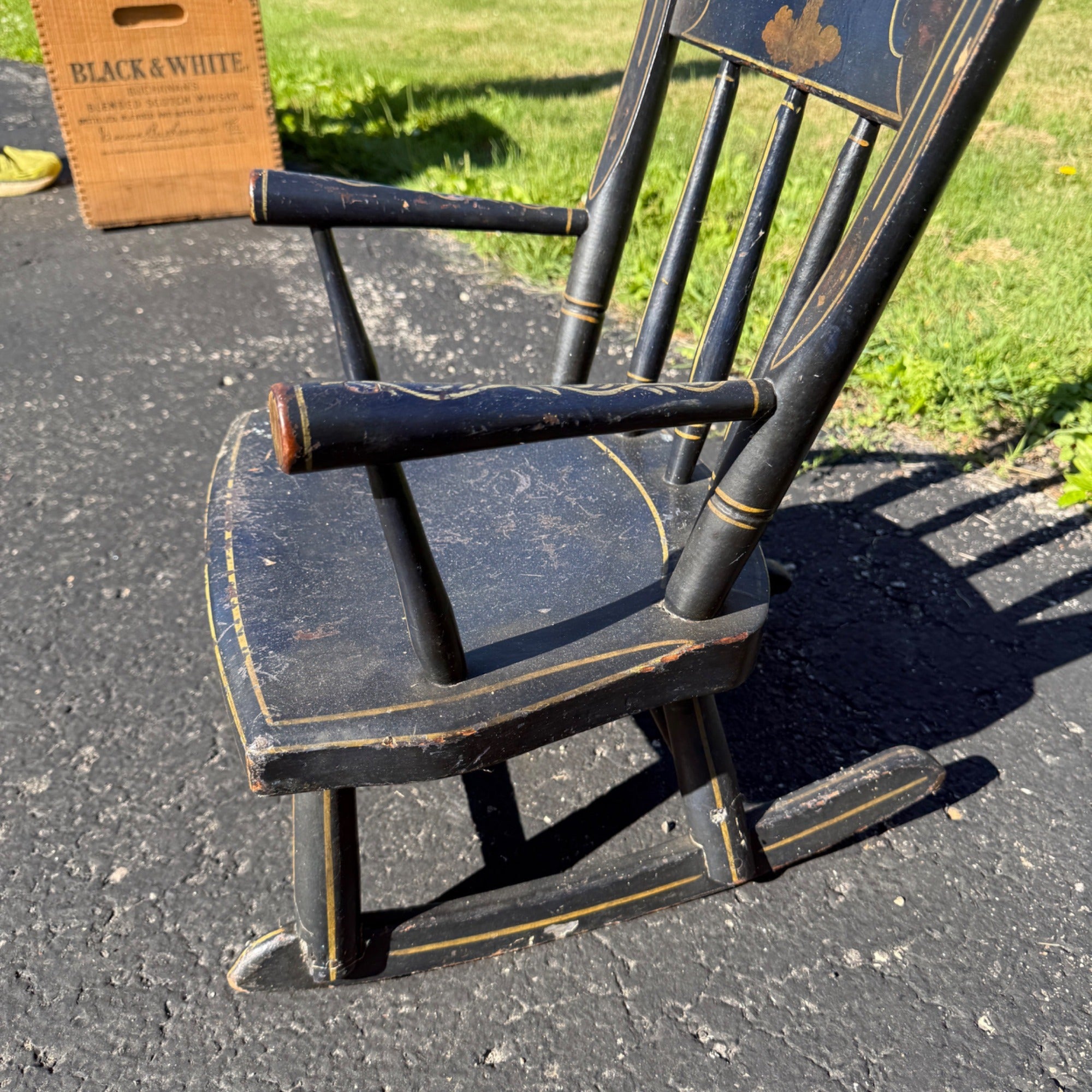 Antique Primitive 19th c. Child's Windsor Rocking Chair Painted Stencil Victorian Farmhouse