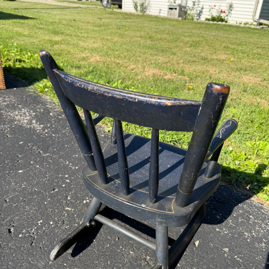 Antique Primitive 19th c. Child's Windsor Rocking Chair Painted Stencil Victorian Farmhouse