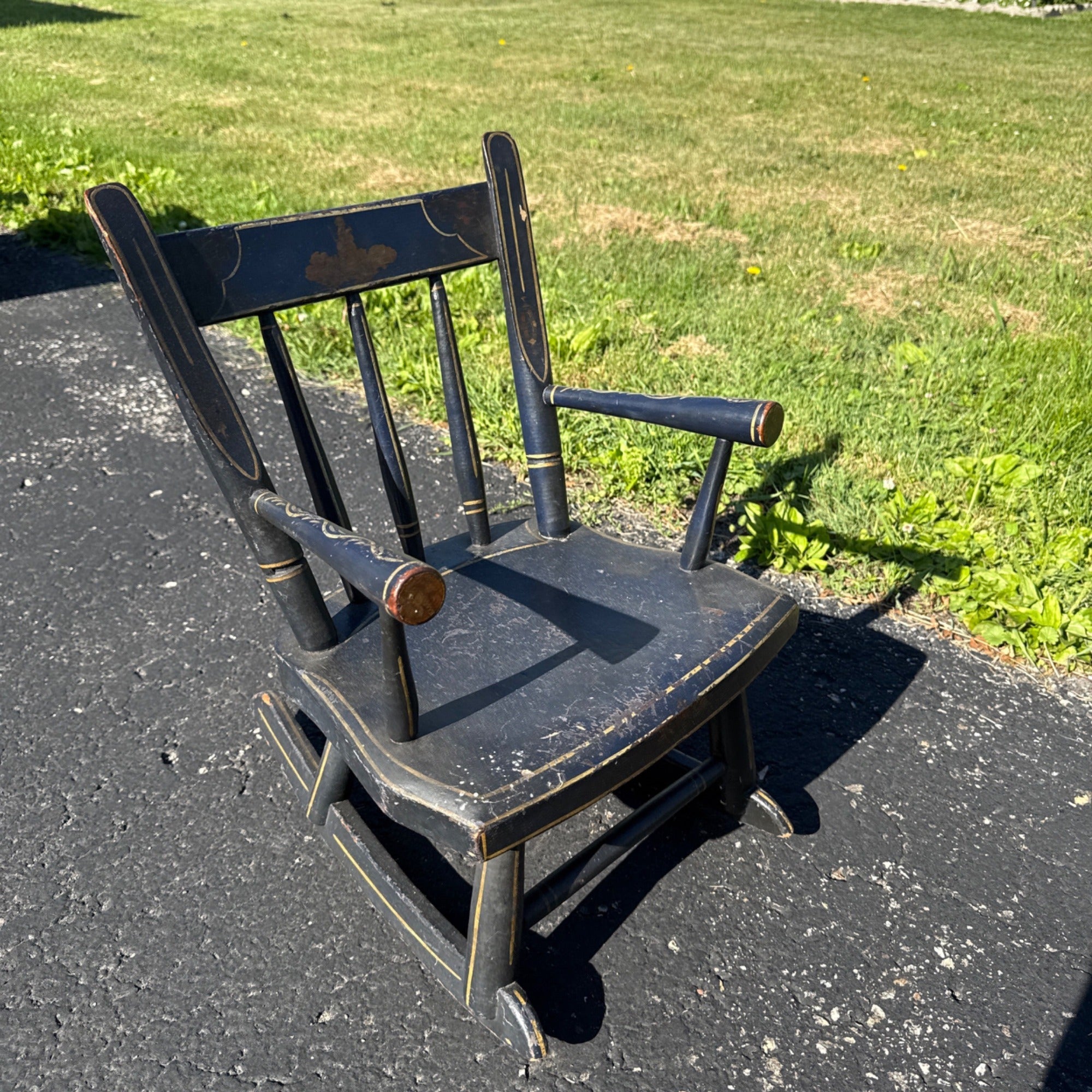 Antique Primitive 19th c. Child's Windsor Rocking Chair Painted Stencil Victorian Farmhouse